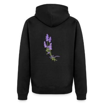 Lavendel Blumen mit einem lila Schleife gebunden - Unisex Premium Bio Zip Hoodie - Schwarz - Hinten - Nico (187cm)