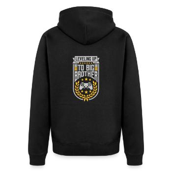 Leveling up big brother - Unisex Premium Bio Zip Hoodie - Schwarz - Hinten - Nico (187cm)