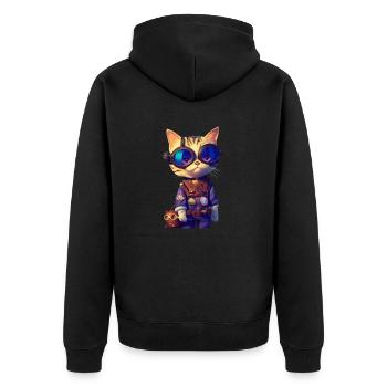 Aviator Katze - Unisex Premium Bio Zip Hoodie - Schwarz - Hinten - Nico (187cm)