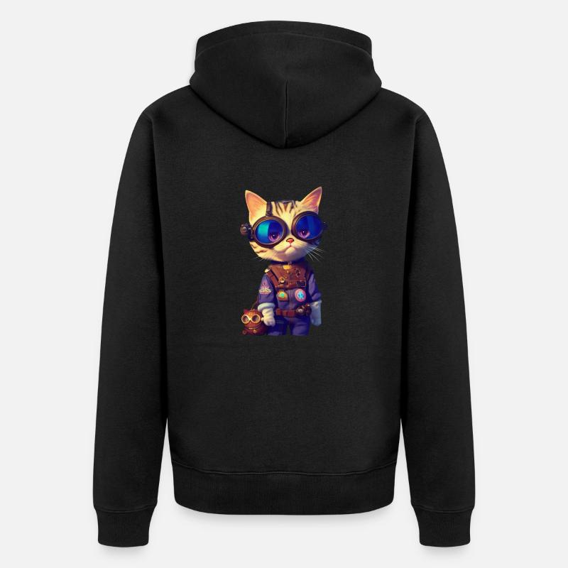 Chat aviateur - Veste à capuche bio Premium Unisexe - noir