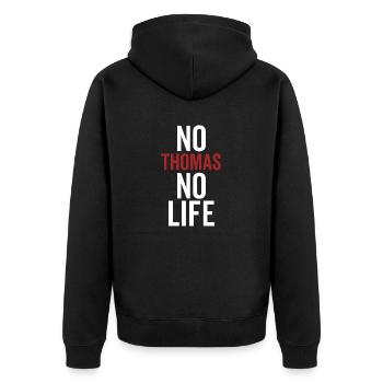 Kein Thomas Kein Leben - Unisex Premium Bio Zip Hoodie - Schwarz - Hinten - Nico (187cm)