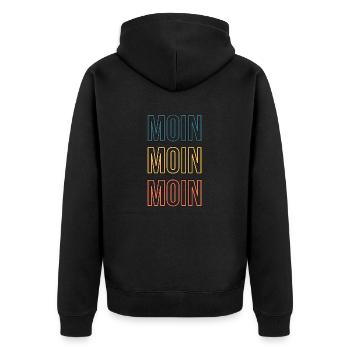 MOIN ist das Lebensgefühl im Norden. Zuhause sein - Unisex Premium Bio Zip Hoodie - Schwarz - Hinten - Nico (187cm)