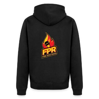 FirePonRoad - Unisex Premium Bio Zip Hoodie - Schwarz - Hinten - Nico (187cm)