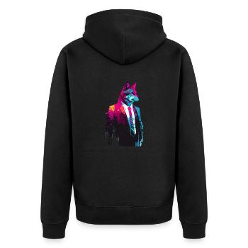 wolf in a suit and tie - Unisex Premium Bio Zip Hoodie - Schwarz - Hinten - Nico (187cm)