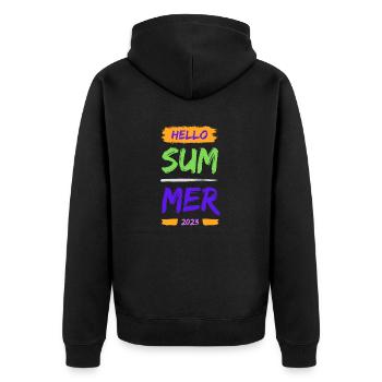 Hello Summer - Unisex Premium Bio Zip Hoodie - Schwarz - Hinten - Nico (187cm)