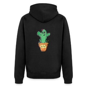 Süßer Kaktus mit Topf und Schild - free hugs - Unisex Premium Bio Zip Hoodie - Schwarz - Hinten - Nico (187cm)