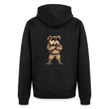 bulldog hund - Unisex Premium Bio Zip Hoodie - Schwarz - Hinten - Nico (187cm)