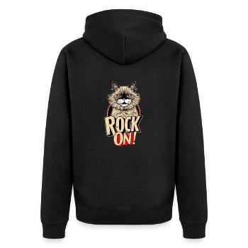Cat - Rock on - Unisex Premium Organic Zip Hoodie - black - Back - Nico (187cm)