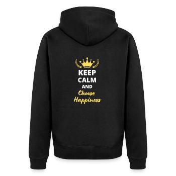 "Bleib ruhig und wähle das Glück" - Happiness - Unisex Premium Bio Zip Hoodie - Schwarz - Hinten - Nico (187cm)