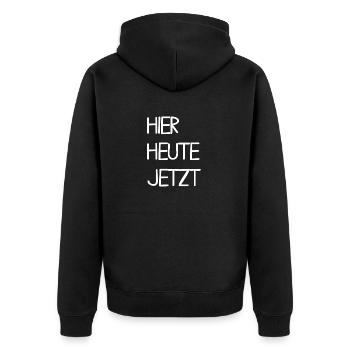 Hier Heute Jetzt - Unisex Premium Bio Zip Hoodie - Schwarz - Hinten - Nico (187cm)