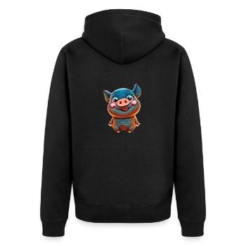 cute cartoon PIG BLACK - Unisex Premium Organic Zip Hoodie - black - Back - Nico (187cm)