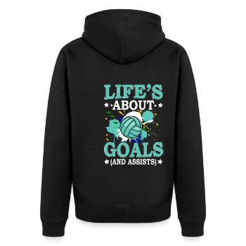 Life's About Goals Funny Water Polo Player - Unisex Premium Bio Zip Hoodie - Schwarz - Hinten - Nico (187cm)