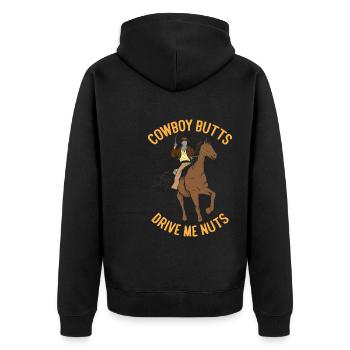 Cowboy Butts Drive Me Nuts Funny Cowboy - Unisex Premium Bio Zip Hoodie - Schwarz - Hinten - Nico (187cm)