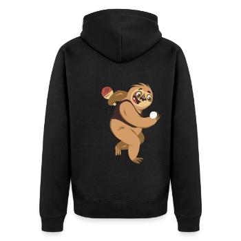 Tischtennis Outfit Damen Katze - Unisex Premium Bio Zip Hoodie - Schwarz - Hinten - Nico (187cm)