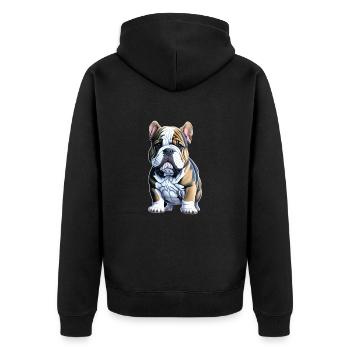 Cute Bulldog Puppy - Unisex Premium Organic Zip Hoodie - black - Back - Nico (187cm)