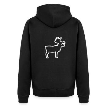 Rentier als weiße Kontur - Unisex Premium Bio Zip Hoodie - Schwarz - Hinten - Nico (187cm)