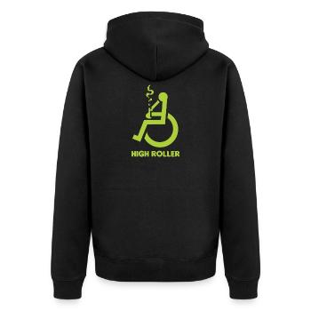 Rollstuhl Stoner mit hohem Rollstuhl - Unisex Premium Bio Zip Hoodie - Schwarz - Hinten - Nico (187cm)