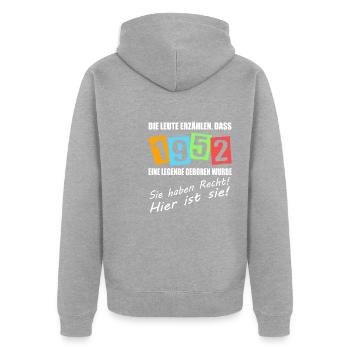 Legende geboren 1952. Lustiger Geburtstagsspruch - Unisex Premium Bio Zip Hoodie - Grau meliert - Hinten - Nico (187cm)