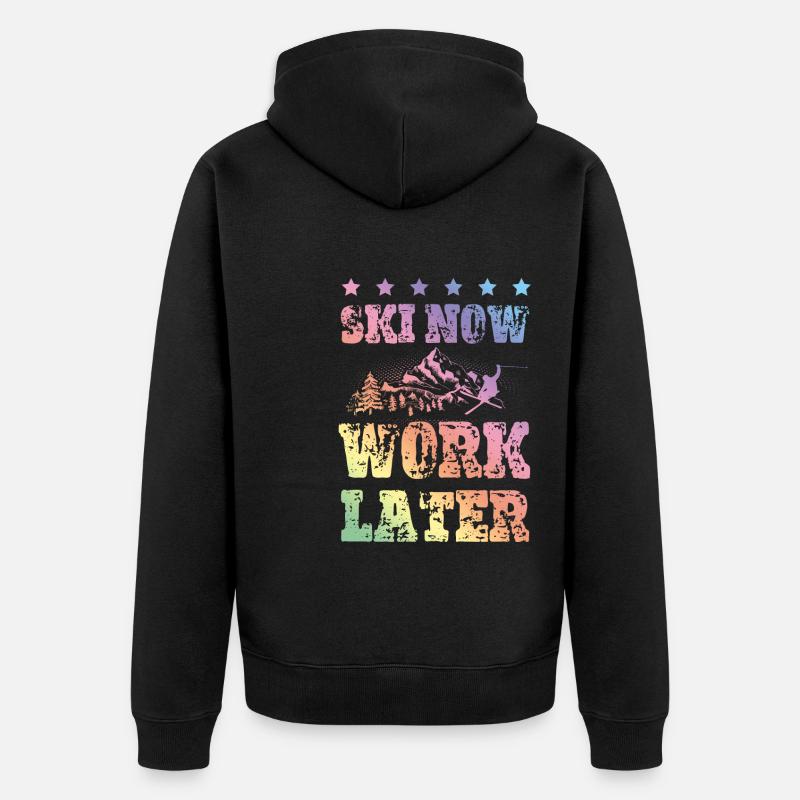 Ski now work later - Unisex Premium Bio Zip Hoodie - Schwarz