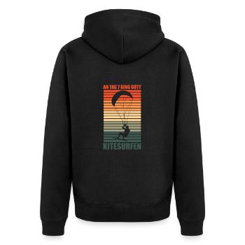 An Tag 7 Ging Gitt Kitesurfen - Unisex Premium Bio Zip Hoodie - Schwarz - Hinten - Nico (187cm)