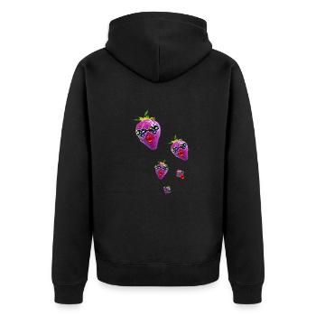 Erdbeere, pink, popart, kunst,artwork,nerd, comic - Unisex Premium Bio Zip Hoodie - Schwarz - Hinten - Nico (187cm)