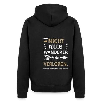 Nicht alle Wanderer sind verlore... - Unisex Premium Bio Zip Hoodie - Schwarz - Hinten - Nico (187cm)