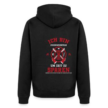 Ich Bin Feuerwehrfrau Um Zeit Zu... - Unisex Premium Bio Zip Hoodie - Schwarz - Hinten - Nico (187cm)