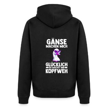 Gans Gänse - Unisex Premium Bio Zip Hoodie - Schwarz - Hinten - Nico (187cm)