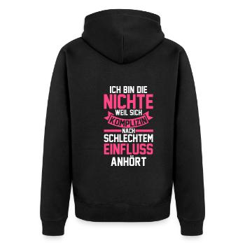 Nichte - Unisex Premium Bio Zip Hoodie - Schwarz - Hinten - Nico (187cm)