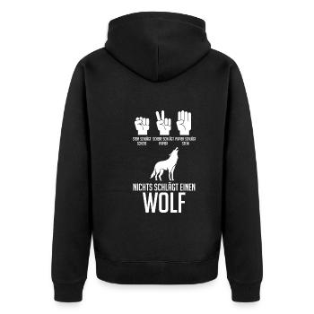 Tier Waldtier Wolf - Unisex Premium Bio Zip Hoodie - Schwarz - Hinten - Nico (187cm)