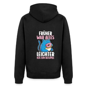 Früher War Alles Leichter Katze Donut Lustige Sprü - Unisex Premium Bio Zip Hoodie - Schwarz - Hinten - Nico (187cm)
