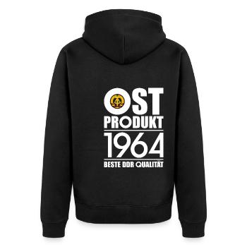 OSTPRODUKT 1964 DDR OSSI 62. GEBURTSTAG - Unisex Premium Bio Zip Hoodie - Schwarz - Hinten - Nico (187cm)