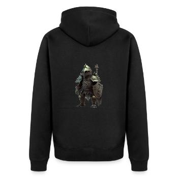 Igel in voller Montur als eine Ritterrüstung - Unisex Premium Bio Zip Hoodie - Schwarz - Hinten - Nico (187cm)
