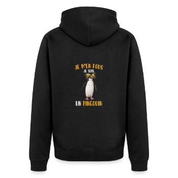 Es ist mir egal, ich bin ein Pinguin - Unisex Premium Bio Zip Hoodie - Schwarz - Hinten - Nico (187cm)