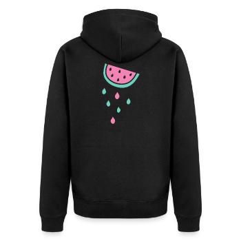TROPFENDE MELONE - Unisex Premium Bio Zip Hoodie - Schwarz - Hinten - Nico (187cm)