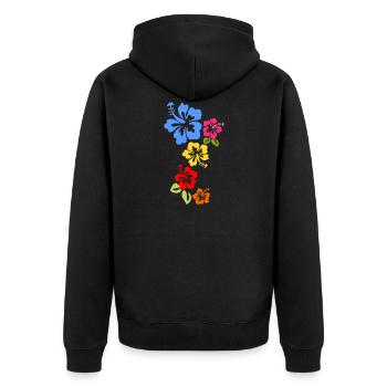 Hibiskus Blüten bunte Hawaii Blumen Sommer - Unisex Premium Bio Zip Hoodie - Schwarz - Hinten - Nico (187cm)