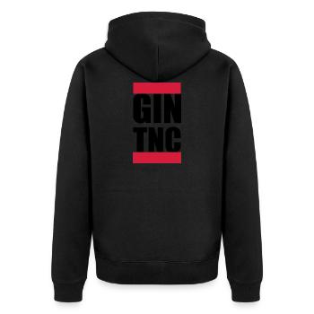 GIN - Unisex Premium Bio Zip Hoodie - Schwarz - Hinten - Nico (187cm)