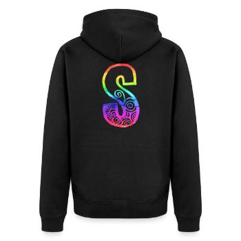 regenbogen s - Unisex Premium Bio Zip Hoodie - Schwarz - Hinten - Nico (187cm)