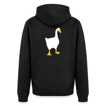 VERY angry white goose - Unisex Premium Organic Zip Hoodie - black - Back - Nico (187cm)