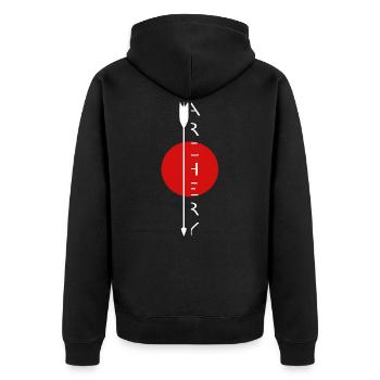 Bogenschießen Bogenschiessen Archery Pfeil Bogen - Unisex Premium Bio Zip Hoodie - Schwarz - Hinten - Nico (187cm)