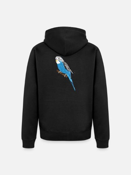 Blauer Wellensittich / Blue Budgie III - Unisex Premium Bio Zip Hoodie - Schwarz