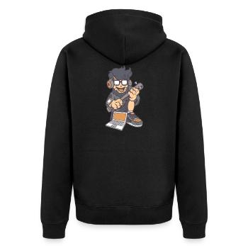 Jugendlicher Technik - Unisex Premium Bio Zip Hoodie - Schwarz - Hinten - Nico (187cm)