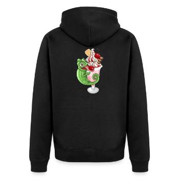 Eisbecher mit Chamäleon - Unisex Premium Bio Zip Hoodie - Schwarz - Hinten - Nico (187cm)