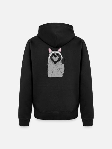 Süßer Waschbär zeigt Mittelfinger Geschenk - Unisex Premium Bio Zip Hoodie - Schwarz
