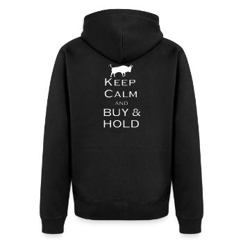 Buy and hold Geschenkidee - Unisex Premium Bio Zip Hoodie - Schwarz - Hinten - Nico (187cm)