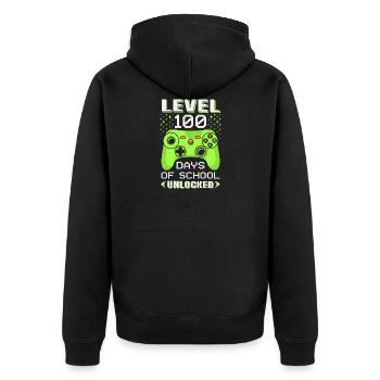 Level 100 Tage Der Schule Freigeschaltet Gamer - Unisex Premium Bio Zip Hoodie - Schwarz - Hinten - Nico (187cm)