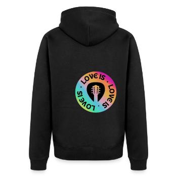 Gitarre: Liebe ist - Unisex Premium Bio Zip Hoodie - Schwarz - Hinten - Nico (187cm)