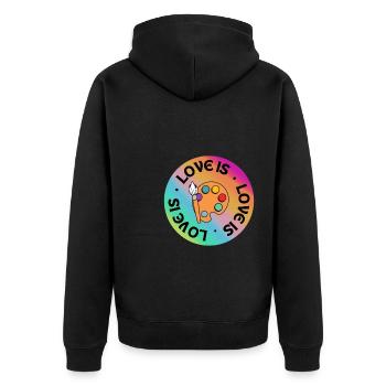 Malerei: Liebe ist. - Unisex Premium Bio Zip Hoodie - Schwarz - Hinten - Nico (187cm)