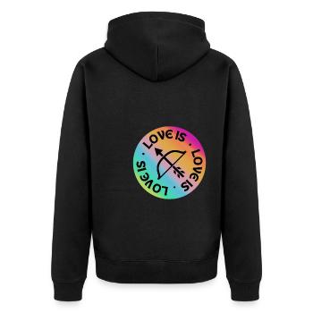 Bogenschießen: Liebe ist. - Unisex Premium Bio Zip Hoodie - Schwarz - Hinten - Nico (187cm)