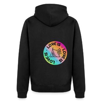 Camping: Liebe ist. - Unisex Premium Bio Zip Hoodie - Schwarz - Hinten - Nico (187cm)